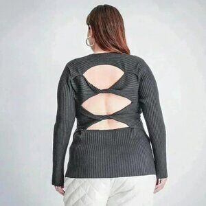 Future Collective Gray Twisted Back Sweater Modern Minimalist Retro
